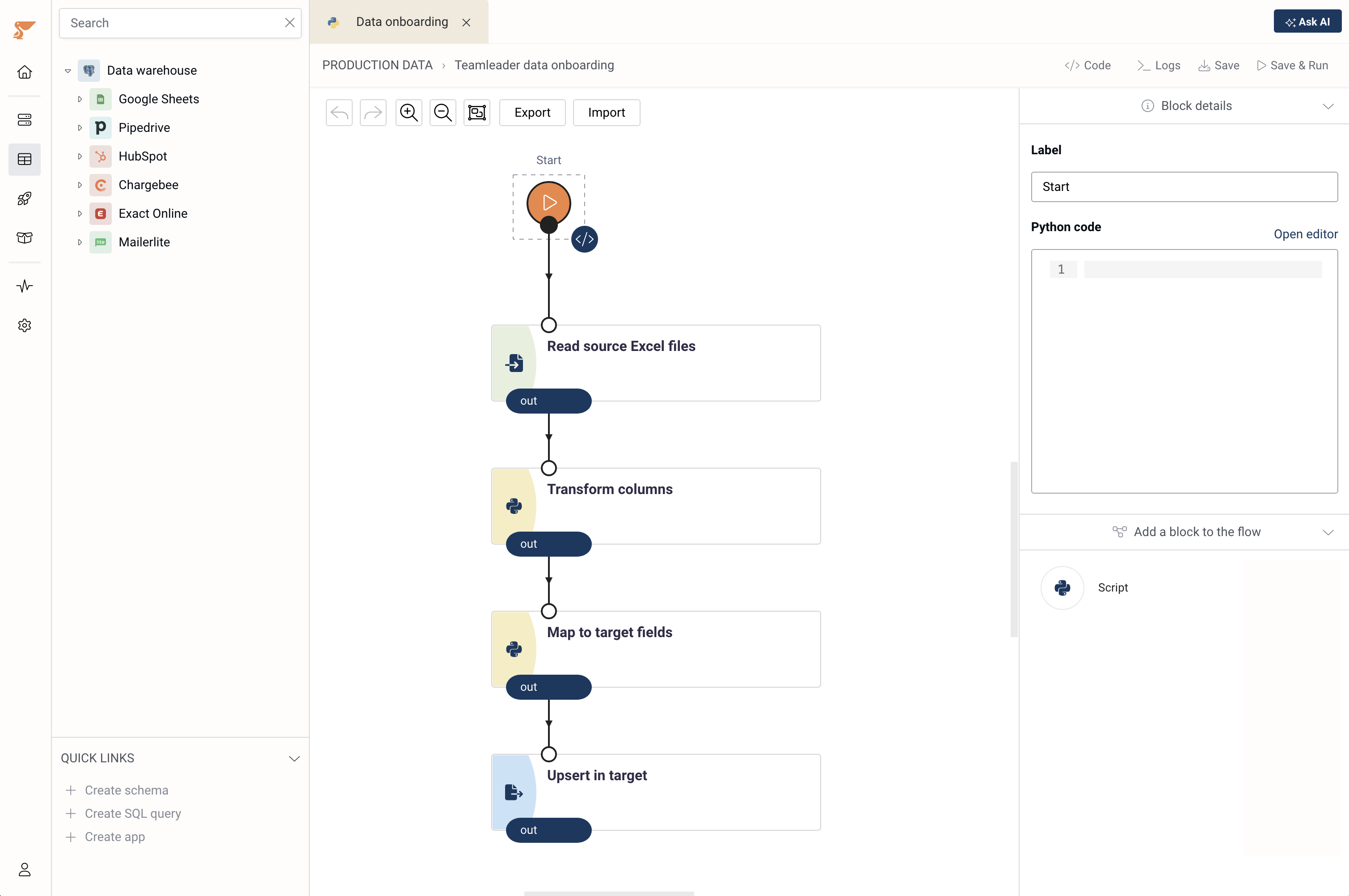 Data onboarding flow