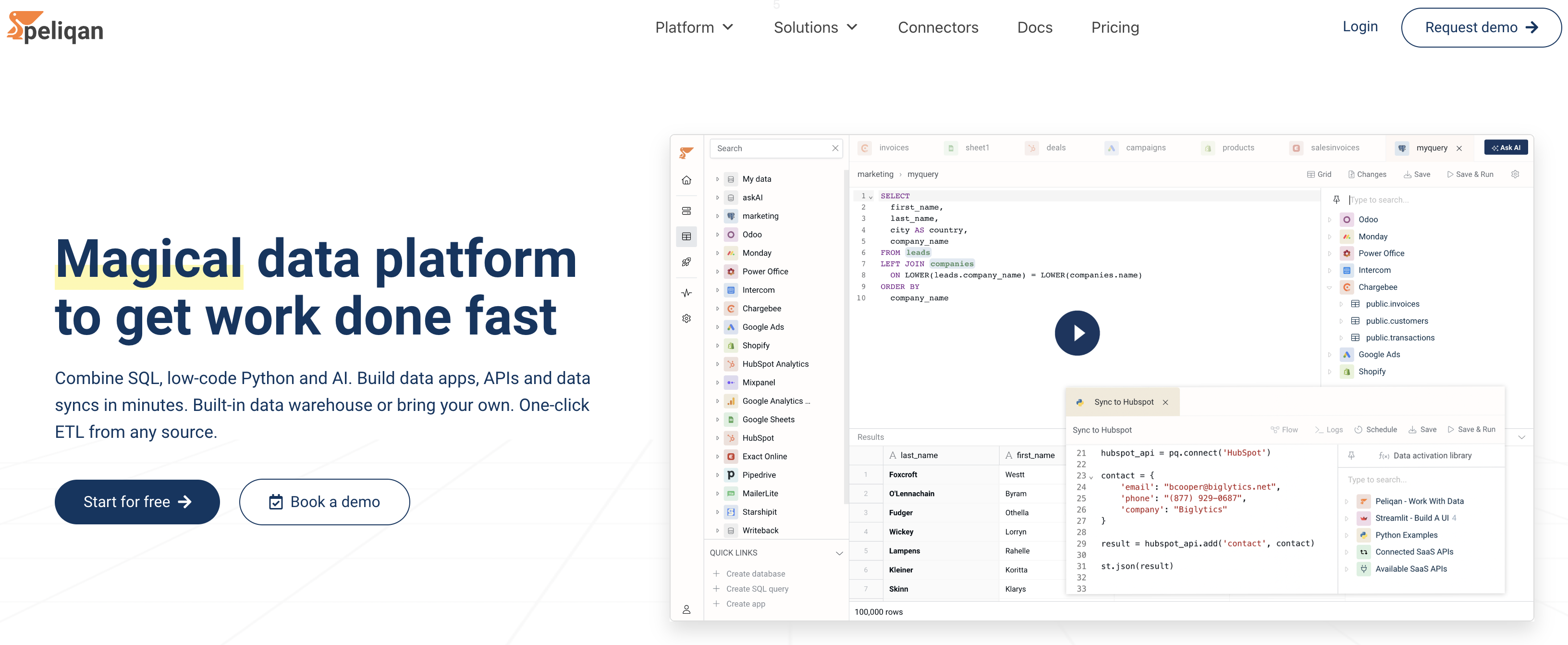 Build data warehouse with Peliqan