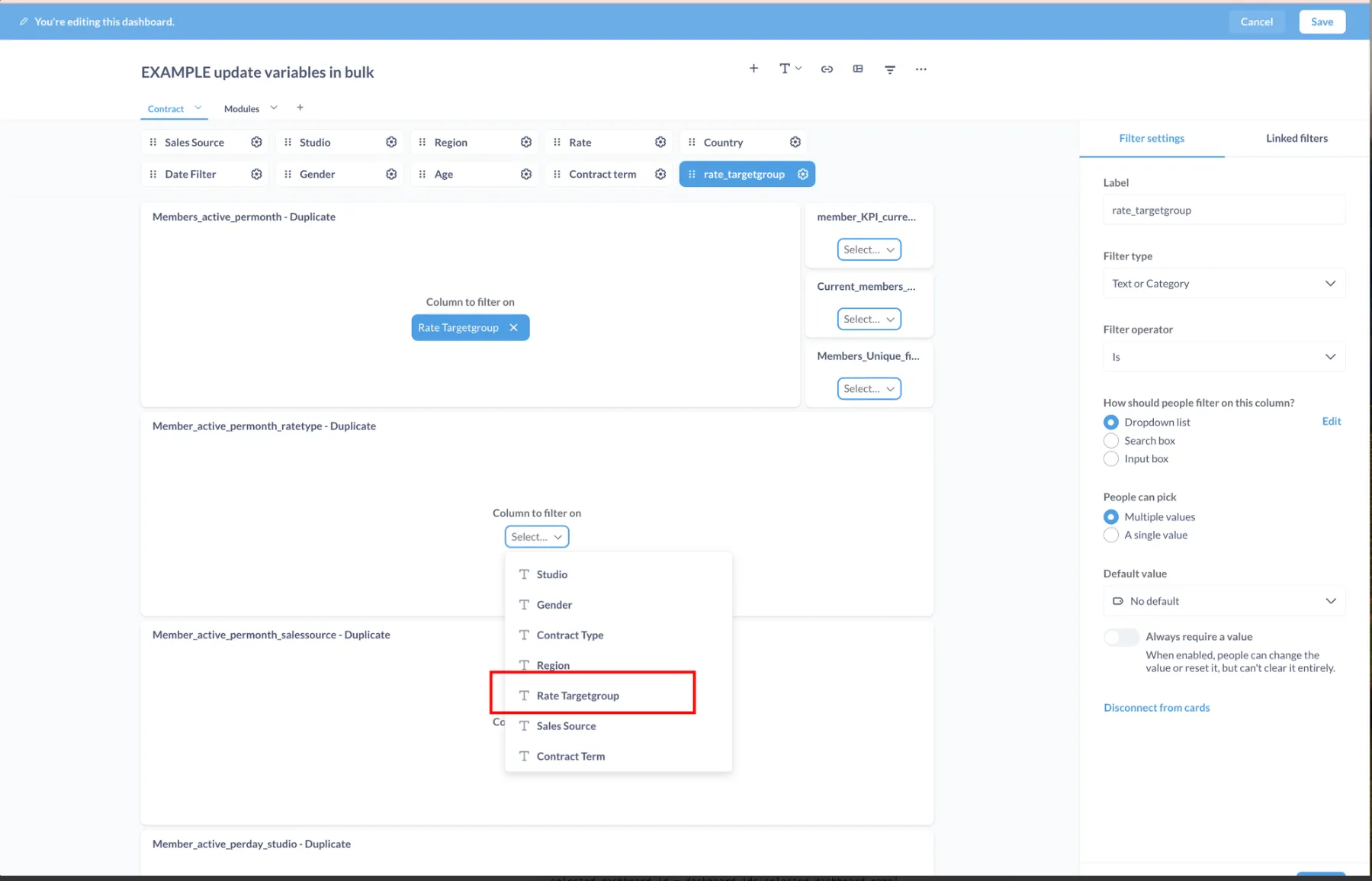 metabase dashboard filters