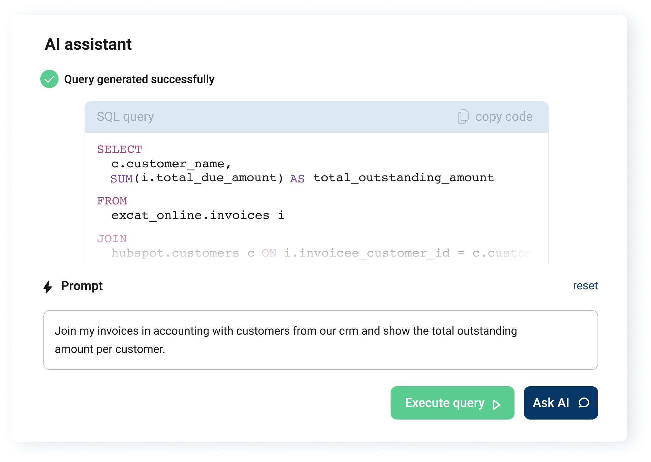 AI generated SQL query