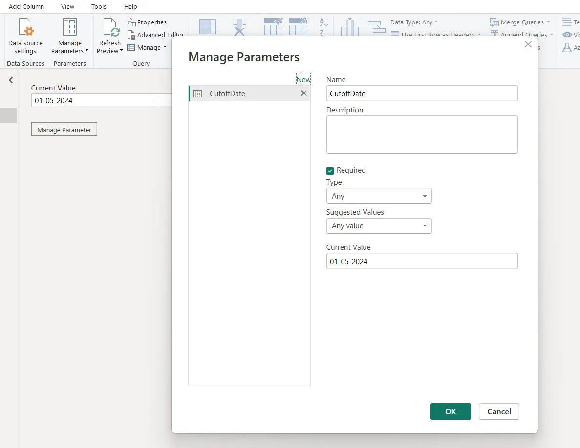 Create a Cutoff Date parameter