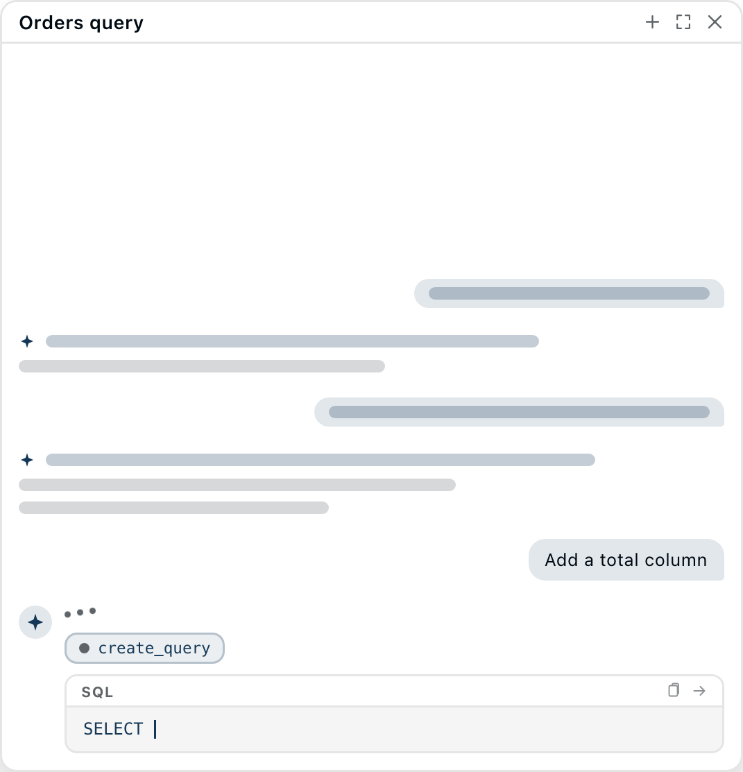Peliqan AI writing SQL directly into an open query after the summer release