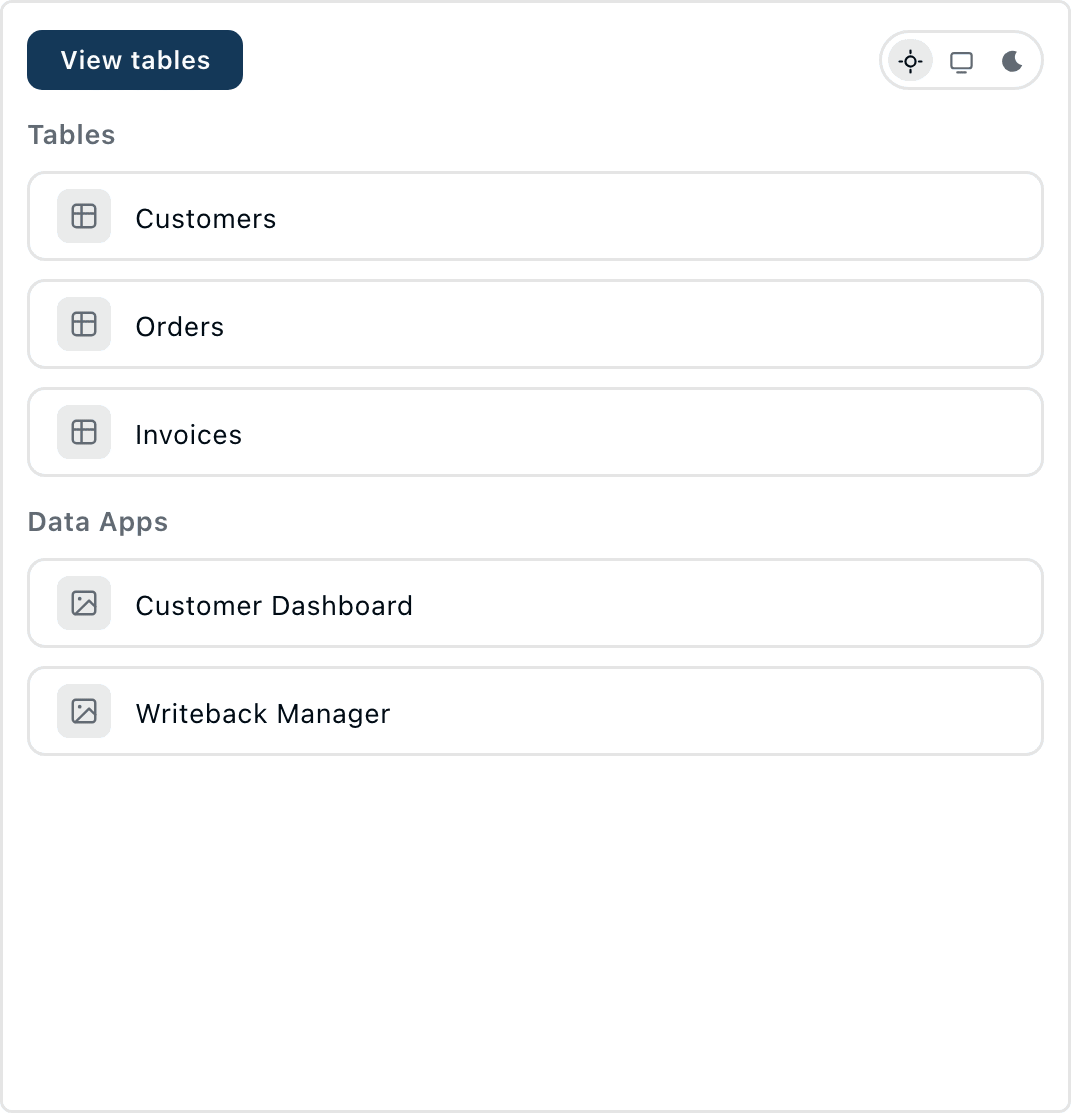 Native dark mode across the application in Peliqan